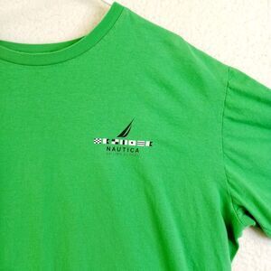 Nautica Shirt Mens XL‎ Short Sleeve Green Cotton Tee Bleu Marine Sailing School